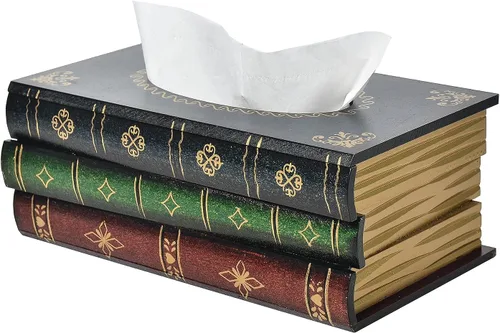 Vista 7 de Caja de pañuelos de madera de diseño clásico retro, cubierta de libro antiguo, dispensador cuadrado, soporte de papel, estuche para servilletas