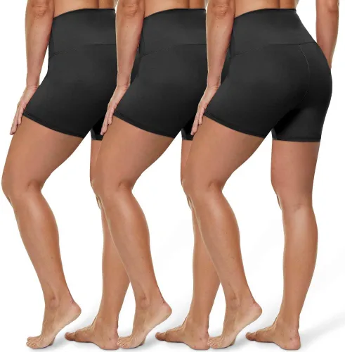 Vista 8 de HLTPRO 3 Pack Plus Size Biker Shorts for Women, Pocket & No-Pocket Options Negro/Beige Rosa/ Gris