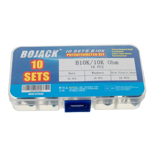Vista 3 de BOJACK 10 juegos de eje moleteado B10K 3 terminales Potenciómetro giratorio cónico lineal (WH148) Resistencia variable de película de carbono de una