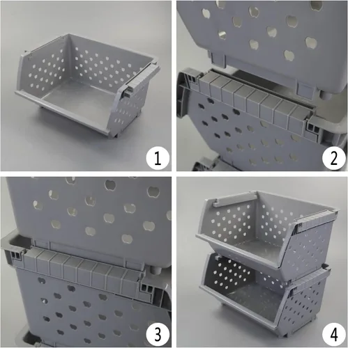 Vista 5 de Paquete de 3 cestas organizadoras apilables de plástico, cestas de almacenamiento apilables para cocina