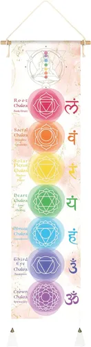 Vista 9 de DigiTizerArt Póster colgante en lienzo para meditación, 7 chakras y yoga, pintura tapiz colgante de pared blanco y negro 13.0 x 53.1 in (negro)