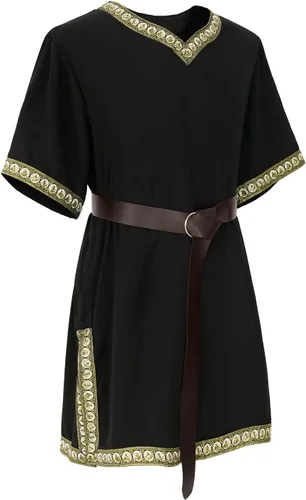 Vista 2 de Túnica medieval de caballero para hombre, disfraz de pirata vikingo para Halloween, guerrero renacentista, camisetas LARP, camisas vintage