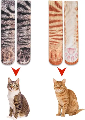 Vista 4 de ZXGXLAW Regalos divertidos, diseño de gato loco, perro, pata de tigre, calcetines de Navidad para mujeres, hombres, adolescentes, Navidad