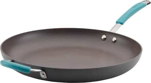 Vista 9 de Rachael Ray Cucina - Sartén antiadherente con mango auxiliar y proceso de anodizado duro., 14", azul/gris(Gray with Blue Handles)
