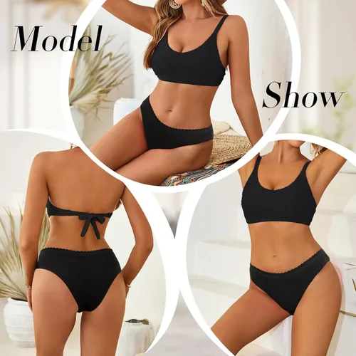 Vista 2 de LEVAO Ropa interior de algodón para mujer, bikini sexy de talle bajo, bragas con ribete de encaje, multipack S-XL
