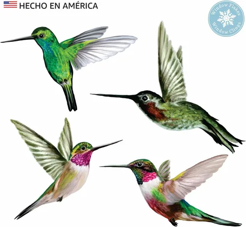 Vista 6 de 4 adhesivos para ventanas de colibrí para seguridad de vidrio en puertas, ventanas y paneles. Calcomanías para evitar golpes de pájaros. Fabricado