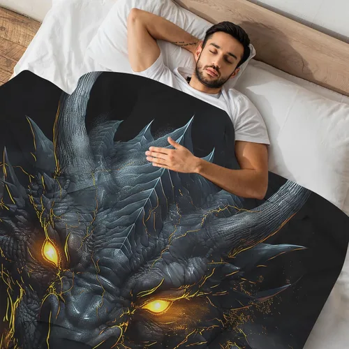Vista 5 de Huke Manta Decorativa de Felpa de Dragón, Dragón negro/dorado genial, 50"x40", Ideas para hombres/mujeres/adolescentes/niños%%niños/niñas, regalos