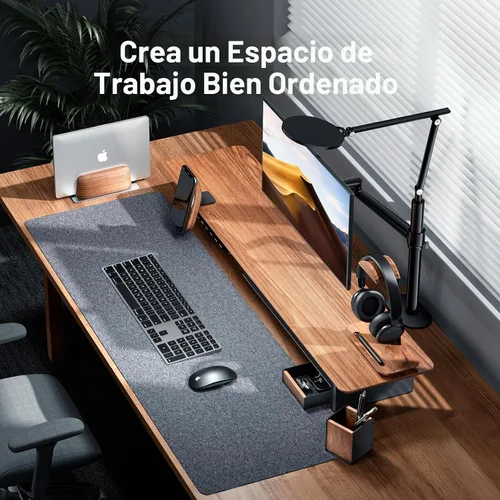 Vista 5 de UPERGO Bandeja Organizadora de Escritorio con Cajón para Oficina en Casa, Bandeja Organizadora de Escritorio de Nogal para Llaves, Bolígrafo, Reloj