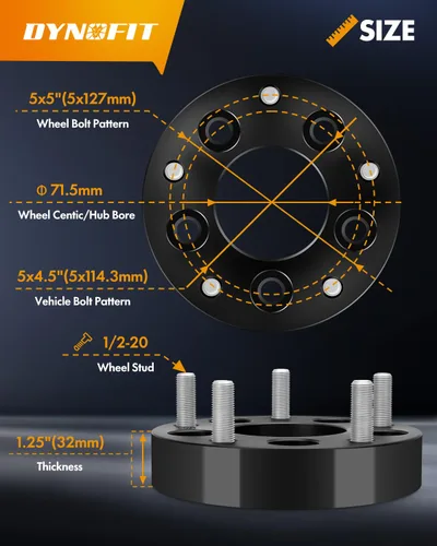 Vista 3 de Dynofit Adaptadores de rueda de 5 x 4.5 a 5 x 5 pulgadas de 1.25 pulgadas, 4 piezas para ruedas Jeep Jk Wk Wj Xk en Tj Yj Kk Xj Mj Kj Zj