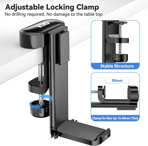 Vista 8 de KDD 5 in 1 Desk Controller Holder - Rotating Headphone Hanger with Cup Holder - Clamp On Desk Organizer Holds Controller, Headphone, Cup, Mobile