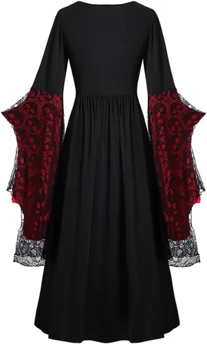 Vista 4 de bmkBWO Medieval Costume Women Plus Size Butterfly Sleeve Halloween Maxi Dress Vintage Vampire Witch Cosplay Gothic Dress Gown