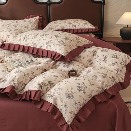 Vista 9 de OTOB Funda de edredón tamaño Queen de 3 piezas, 100% algodón con volantes, estética, floral, con 2 fundas de almohada, reversible, estilo shabby