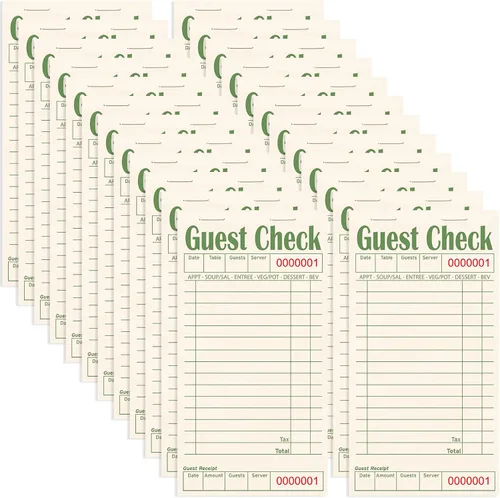 Vista 28 de Libros de cheques de invitados para servidores, bloc de notas de servidor, paquete de 12, papel de color natural, bloc de notas para camarera