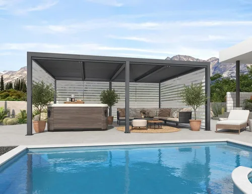 Vista 22 de PURPLE LEAF - Pérgola con listones de 10 x 12 pies, sistema de drenaje 94AS para patio, color gris Premium All-Aluminum Rustproof Build, Modern