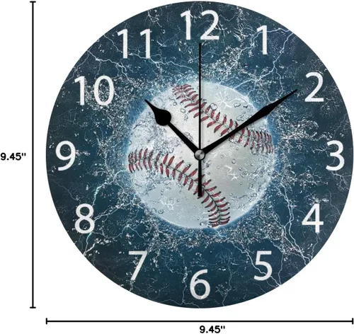 Vista 8 de senya Reloj de pared redondo de béisbol, silencioso, sin tictac, pintura al óleo, decorativo, para el hogar, oficina, escuela, arte