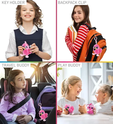 Vista 3 de DolliBu Big Eye - Llavero de peluche de flamenco rosa, llavero de flamenco de peluche, llavero de animal esponjoso para mochila o bolso, llavero
