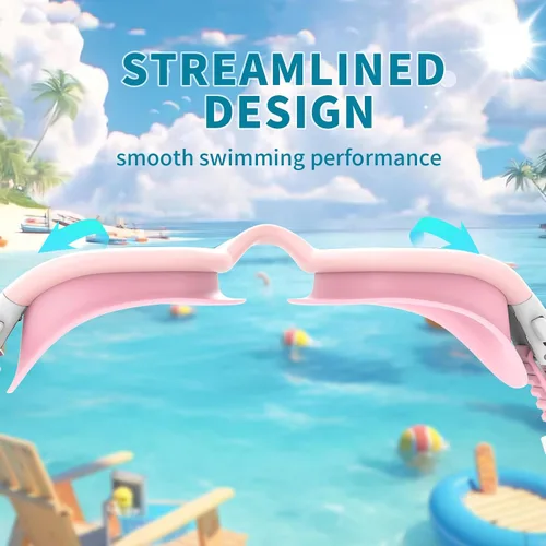 Vista 6 de Whale Gafas de natación polarizadas patentadas A2 GE antivaho y UV para adultos, hombres, mujeres y jóvenes (espejo plano, marco rosa)