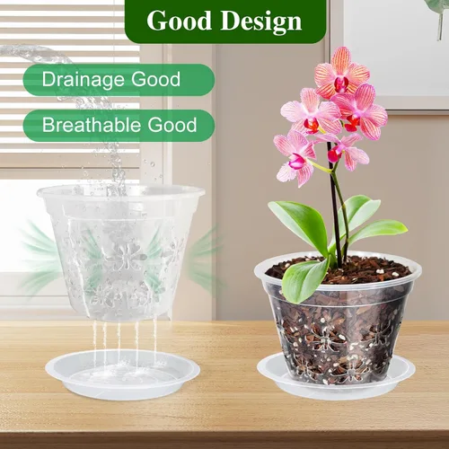 Vista 3 de Macetas transparentes para orquídeas, paquete de 8 unidades, 4 pulgadas