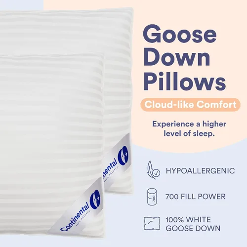 Vista 4 de Continental Bedding Serenity Collection 700 Fill Power - Almohada de plumón húngara en tamaño bajo, mediano, extra loft, plumón certificado RDS