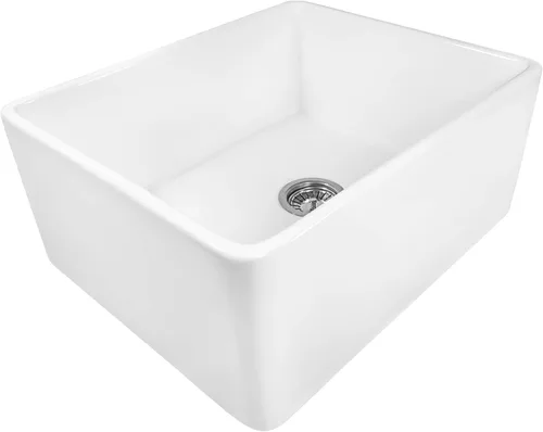 Vista 3 de Ruvati 23 x 18 pulgadas Fregadero de Cocina de Arcilla Refractaria, Modelo Farmhouse con Delantal Delantero, de Una Cubeta - Blanco - RVL2468WH