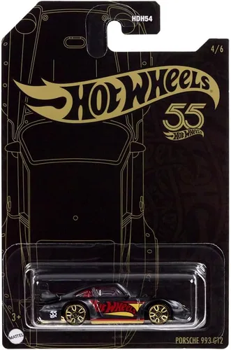 Vista 5 de Hot Wheels - Vehículo coleccionable fundido a presión, edición 55 aniversario, negro y dorado, inspirado en el auto deportivo Porsche 993 GT2 ~ 4/6