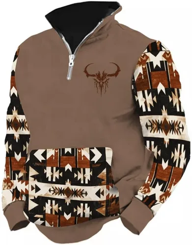 Vista 9 de LOAIHA Native American - Sudadera con capucha para hombre, manga larga, cremallera de 1/4, chaqueta vaquera