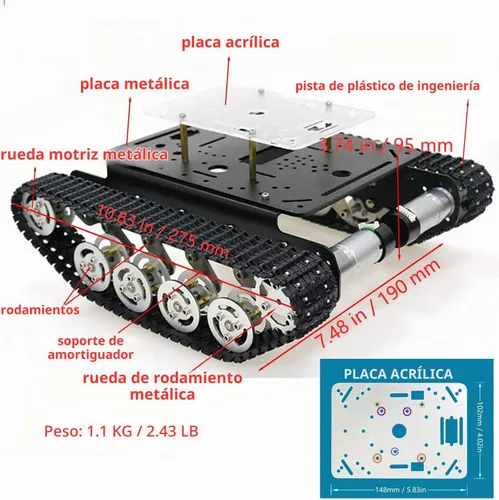 Vista 2 de Chasis de coche de tanque de robot de absorción de impactos profesional con motor codificador de CC para Arduino/Raspberry Pie, Vehículo de Negro