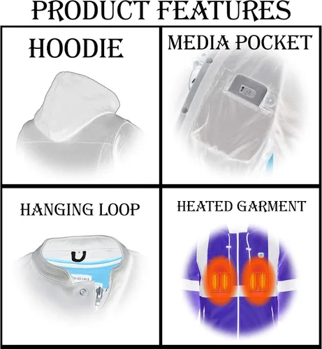 Vista 6 de Nexgen Heat Mens Zipper Front Mossy Oak Camo Hoodie WFront & Back Heating, Includes Portable Battery Pack
