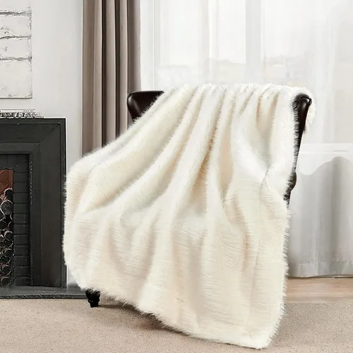 Vista 9 de Manta blanca de piel sintética gruesa de lujo, 750 GSM, manta mullida de felpa suave y cálida de 50 x 60 pulgadas, manta reversible de doble capa
