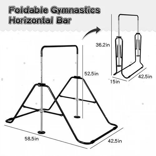 Vista 3 de Expandable Gymnastics Bars with Ring, Adjustable Height Gymnastic Horizontal Bars, Gym Junior Training Bar Children Folding Training Monkey Bars for