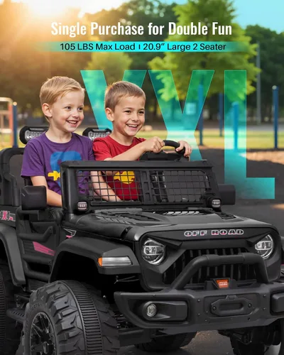 Vista 2 de Blitzshark 24V MAX Ride-on Truck 2 Seater, 4WD Kids Electric Vehicle Negro