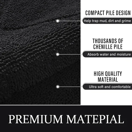 Vista 5 de LOCHAS Tapete negro para puerta de interior, de 20 x 32 pulgadas, parte trasera de goma, lavable y absorbente, tapete de microfibra para entrada