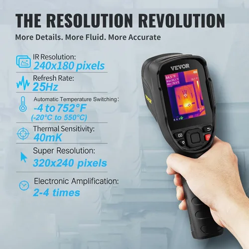 Vista 3 de Cámara de Imagen Térmica VEVOR, Resolución Super de 320 x 240 Píxeles, Cámara Infrarroja con Frecuencia de Actualización de 25Hz, Rango