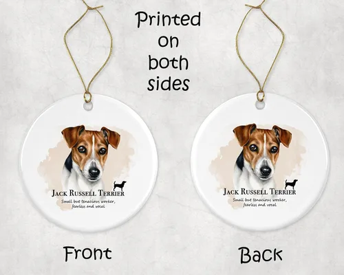 Vista 3 de Jack Russell Terrier - Adorno de perro Jack Russell Terrier – Adorno de Navidad – Adorno de cerámica para él, su esposa marido impreso en ambos lados