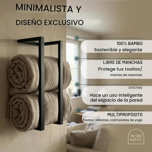 Vista 2 de Toalleros de bambú – Toallero vertical de madera de bambú accesorios de baño, almacenamiento, toallero de pared para toallas enrolladas para muebles