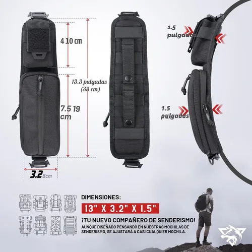 Vista 7 de WYNEX Bolsa de accesorios Molle de doble cremallera, bolsa de bolsillo para mochila, correa para el hombro, accesorio Molle, accesorios tácticos