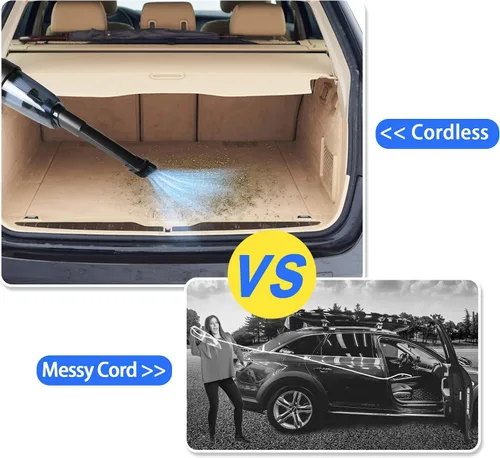 Vista 2 de LUCKYERMORE Aspiradora de coche inalámbrica, 8500 Pa de alta potencia con filtro HEPA lavable, aspiradora de mano húmeda y seca recargable