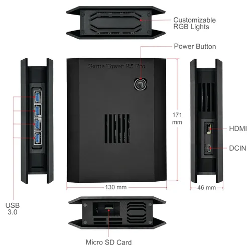 Vista 3 de Movaan GameTower R5 Pro - Plug and Play Retro Game Console with Light Gun Support, RGB Lights, 1TB Game Library, and Wireless Rumble Controller