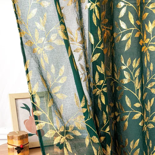 Vista 36 de Deeprove Cortinas traslúcidas color aguamarina y dorado de 63 pulgadas de largo, 2 paneles para decoración de dormitorio, cocina, decoración