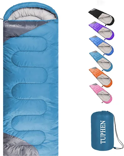 Vista 15 de tuphen - Sacos de dormir para adultos, niños, niñas, mochileros, senderismo, camping, forro de microfibra, clima frío y cálido, 4 estaciones, uso