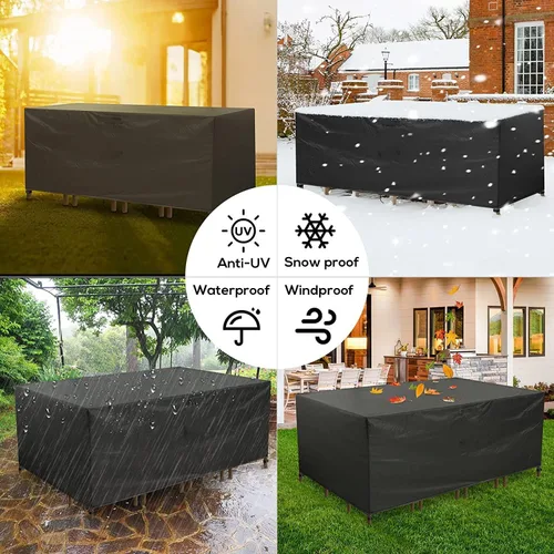 Vista 7 de Fundas para muebles de patio, fundas de mesa para exteriores, impermeables, rectangulares, 600D, fundas para muebles de exterior, a prueba