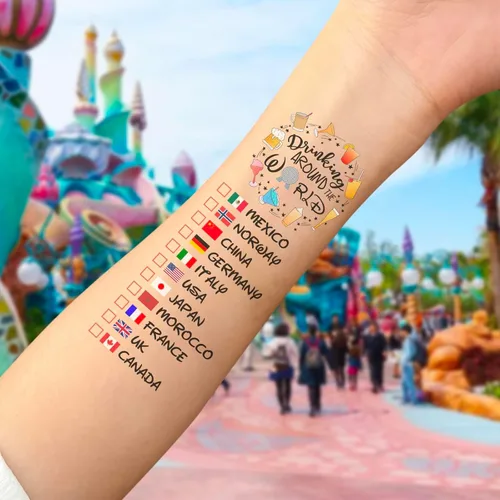 Vista 2 de Beber alrededor del mundo - Paquete de 2 tatuajes temporales