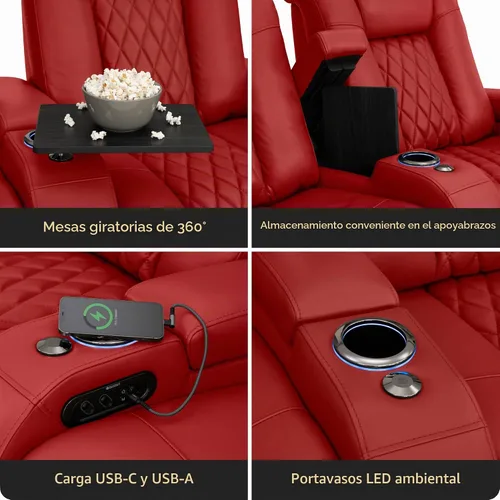 Vista 6 de Seatcraft Asiento de cine en casa Diamante Reclinable Individual Rojo