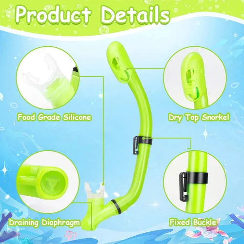 Vista 4 de Snorkeling Gear for Kids, Mask Fins Snorkel Set for Kid Panoramic View Diving Mask Anti-Fog Anti-Leak Dry Top Snorkel and Dive Flippers with Travel