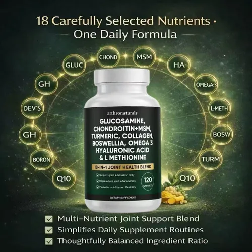 Vista 2 de Arthronaturals 18 en 1, Suplemento para articulaciones con glucosamina, condroitina, MSM, ácido hialurónico, omega-3 y más, para proporcionar apoyo