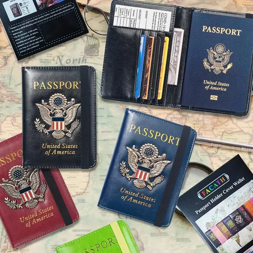 Vista 9 de Funda para pasaporte de alta calidad para viajes, con bloqueo RFID, delgada, duradera y apta para viajes, cartera para pasaporte mantiene tus