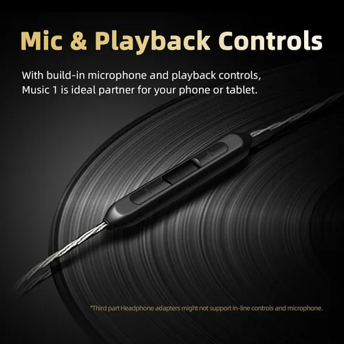 Vista 6 de SHANLING Auriculares intrauditivos Music1, controlador dinámico de 0.354 in, auriculares IEM con controles de micrófono y reproducción, auriculares