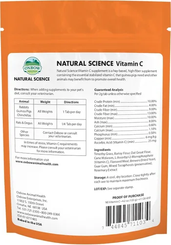 Vista 2 de Oxbow Suplemento de vitamina C de ciencia natural para conejillos de indias