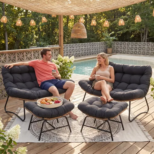 Vista 16 de RADIATA - Sofá biplaza para patio al aire libre, sofá bohemio con cómodo cojín grueso Beige