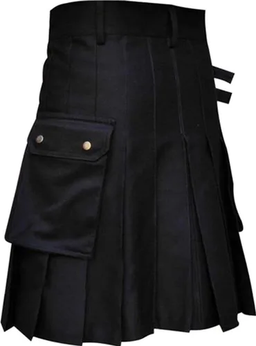 Vista 2 de Kilt_ Falda plisada de bolsillo sólido estilo escocés casual para hombre